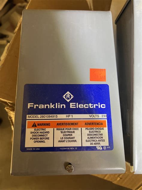 capacitor size in franklin electric control box 2801084915|105.